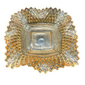 Vtg 1960s Indiana Glass Marigold Diamond Point Pattern Candy Trinket Dish 6.5"W